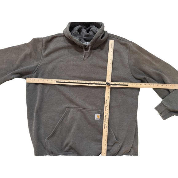 Carhartt Hoodie Mens 2XL Gray Sherpa Lined Fleece Pullover Sweatshirt Workwear - Picture 3 of 5